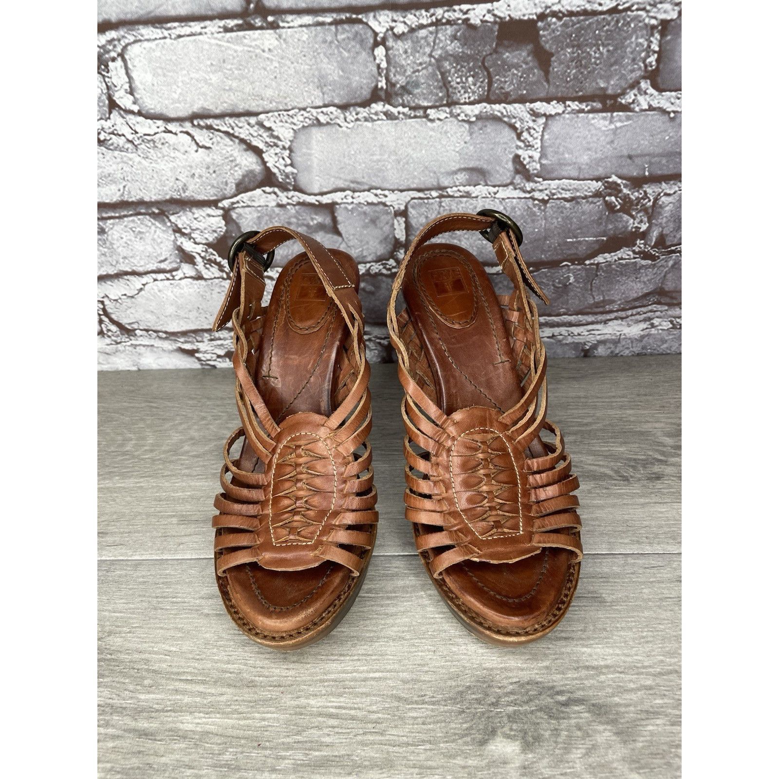 Frye Frye Joy Brown Braided Leather Huarache Platform Heel Sandal Size US 6.5 / IT 36.5 - 2 Thumbnail