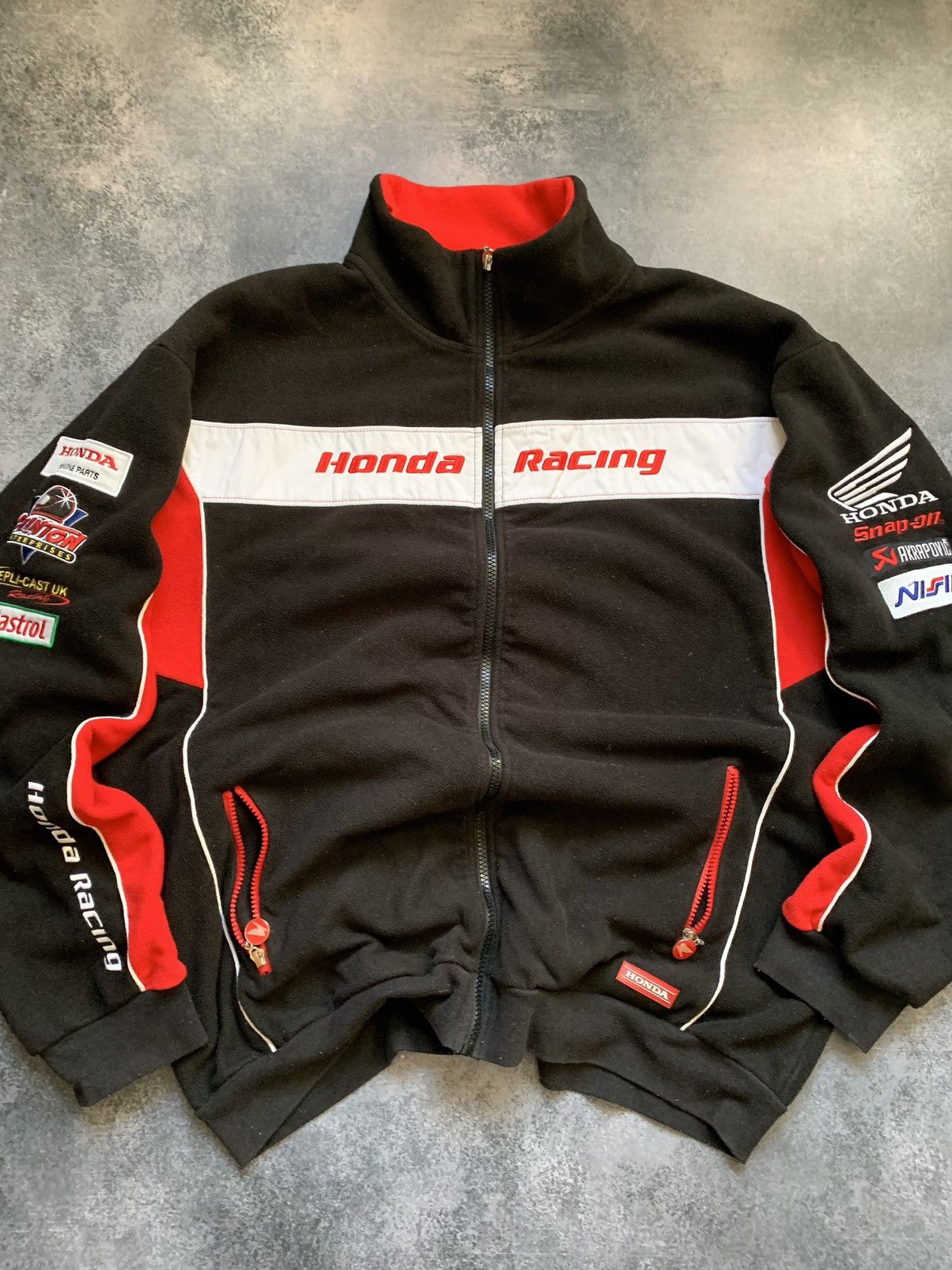 Honda × Vintage Vintage Honda Racing Distressed Fleece Jacket World Racing Size US XL / EU 56 / 4 - 4 Thumbnail
