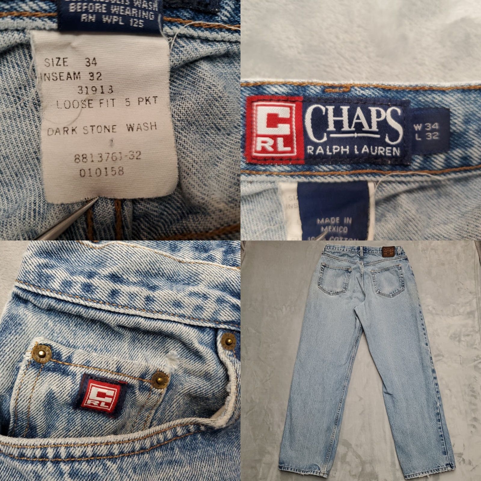 Ralph Lauren VINTAGE Chaps Ralph Lauren Jeans Mens 34x32 Loose Fit 5 Pocket Stone Wash Y2K Denim Blue 34 Mens Jeans 90s USA American Size US 34 / EU 50 - 8 Thumbnail