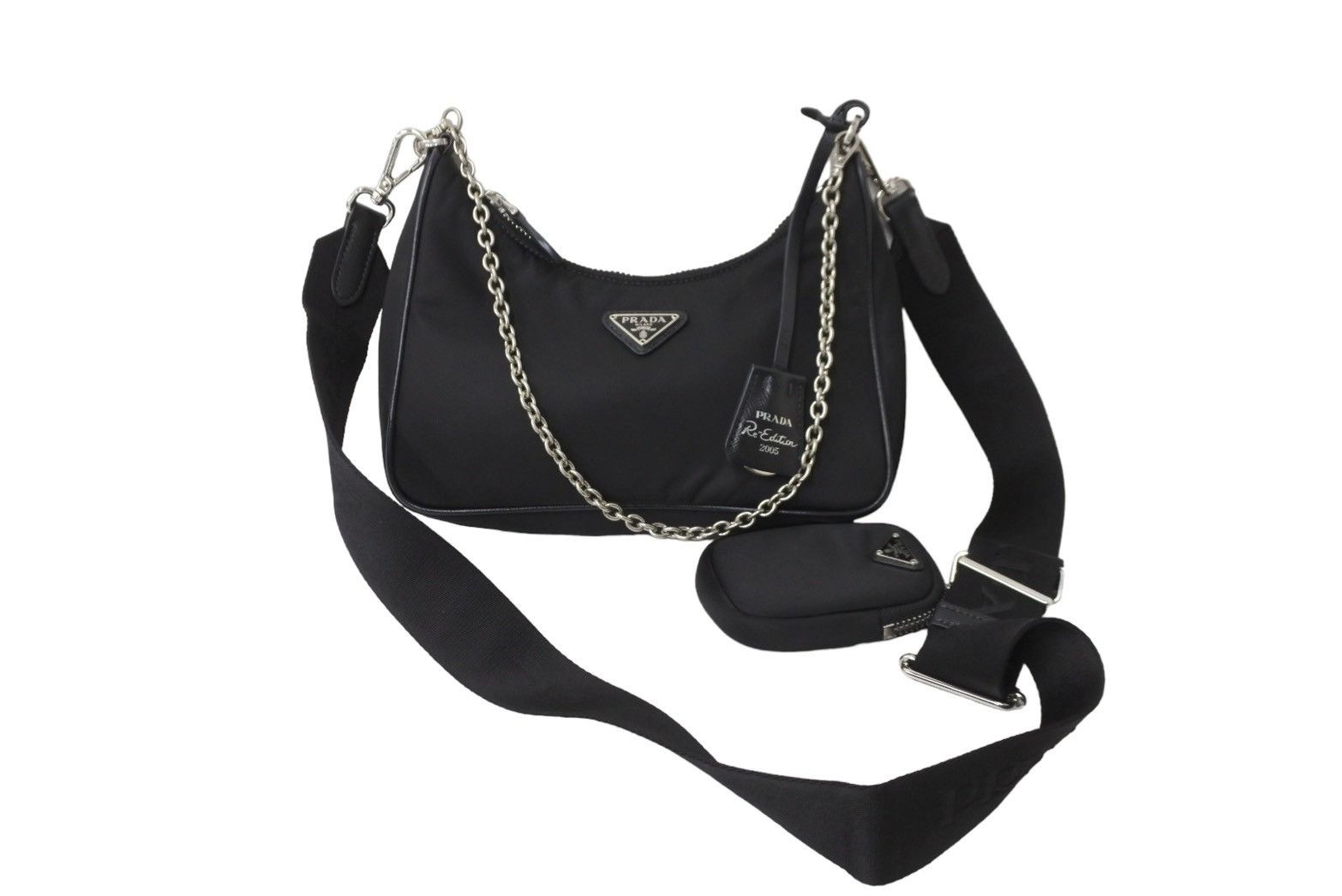 image of Prada Shoulder Bag Pochette With Strap Silver in Black, Women's