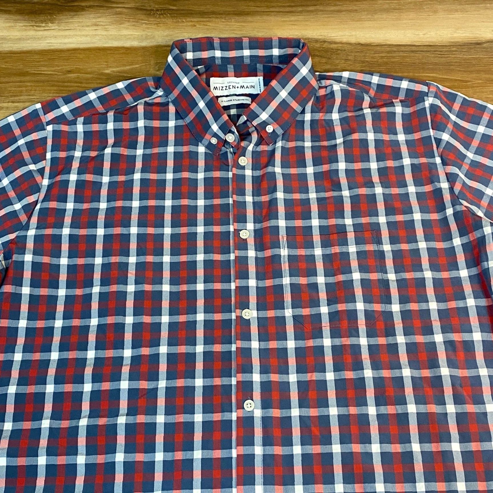 Mizzen+Main Mizzen+Main Shirt Mens XL Short Sleeve Plaid Button Down Leeward Standard Fit Blue Size US XL / EU 56 / 4 - 3 Thumbnail