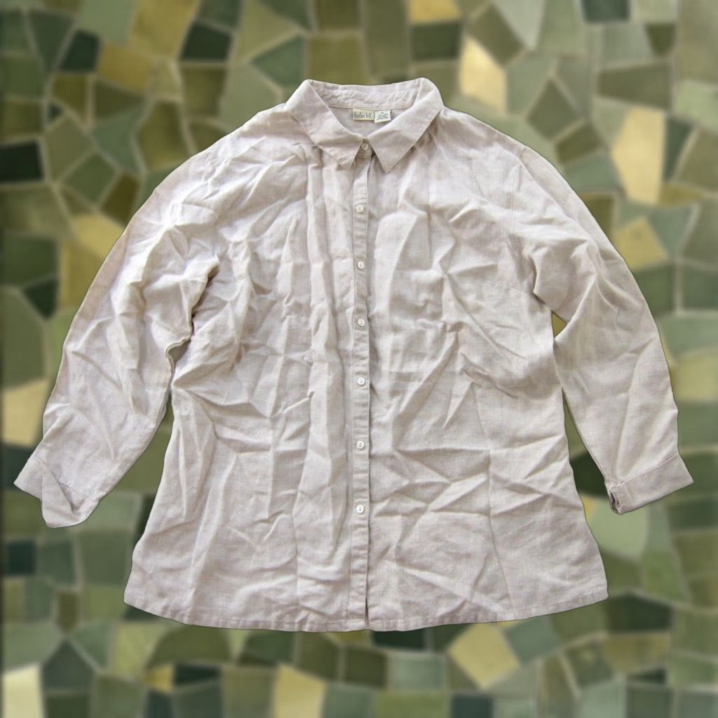 Vintage Linden Hill Blouse 100% Linen Beige Brown Button Down long Sleeve Collared XL Women Size XL / US 12-14 / IT 48-50 - 1 Thumbnail