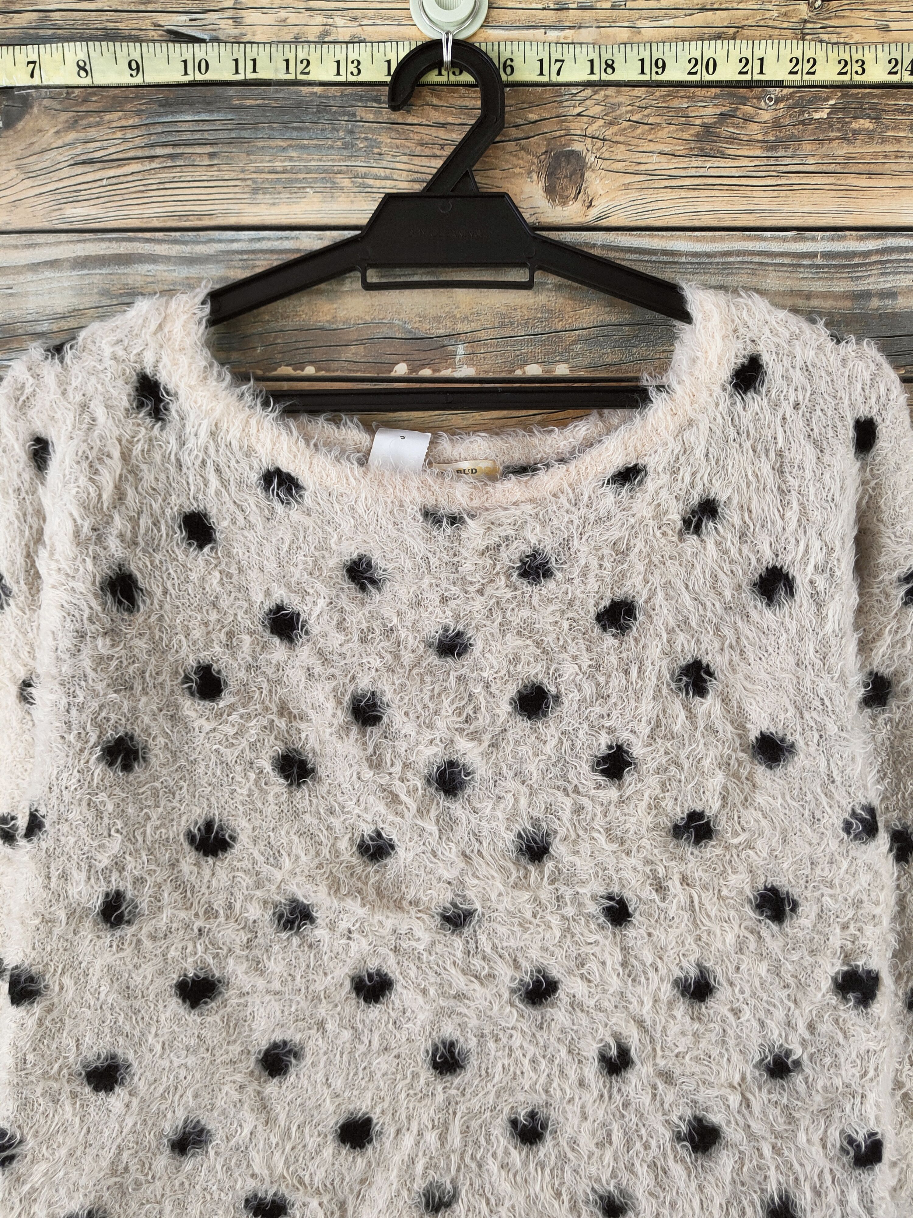 Japanese Brand DL Rose Bud Beige Polkadot Fur Mohair Knitwear #46-1001 Size S / US 4 / IT 40 - 2 Thumbnail
