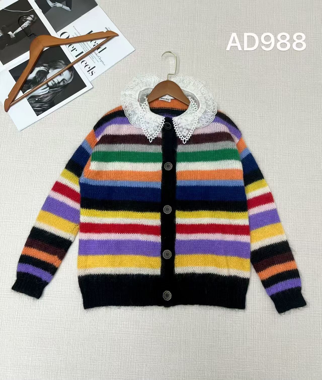 Miu Miu Color-Blocked Lace Collar Cardigan