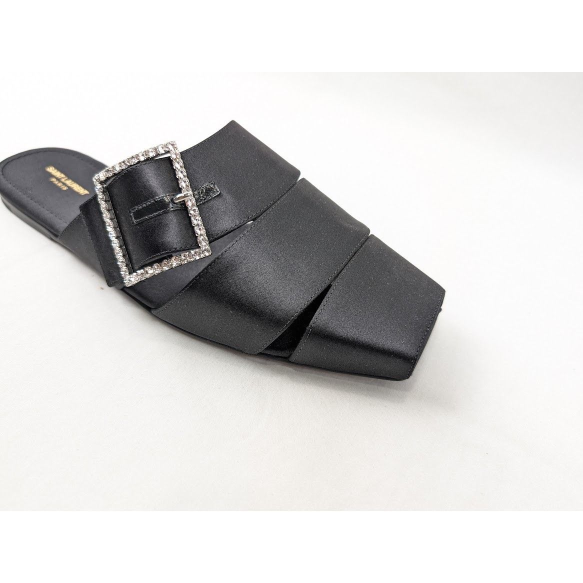 Saint Laurent Paris o1rshd1 Jacques Slide Strass Crepe Satin Sandal in Nero Size US 9 / EU 42 - 5 Thumbnail