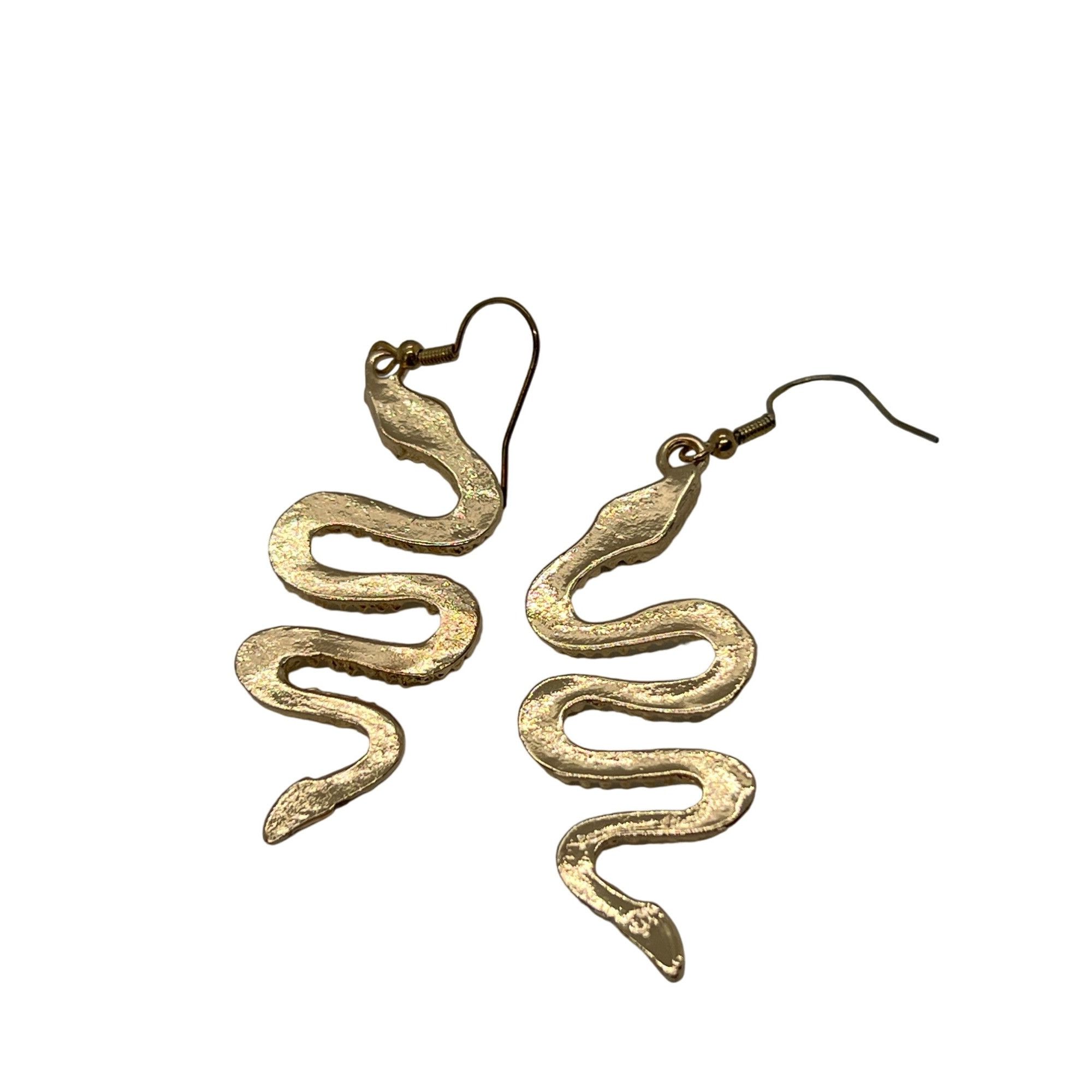 Other Gold Tone Snake Dangle Earrings Clear Rhinestone Accents Hoo Size ONE SIZE - 4 Thumbnail