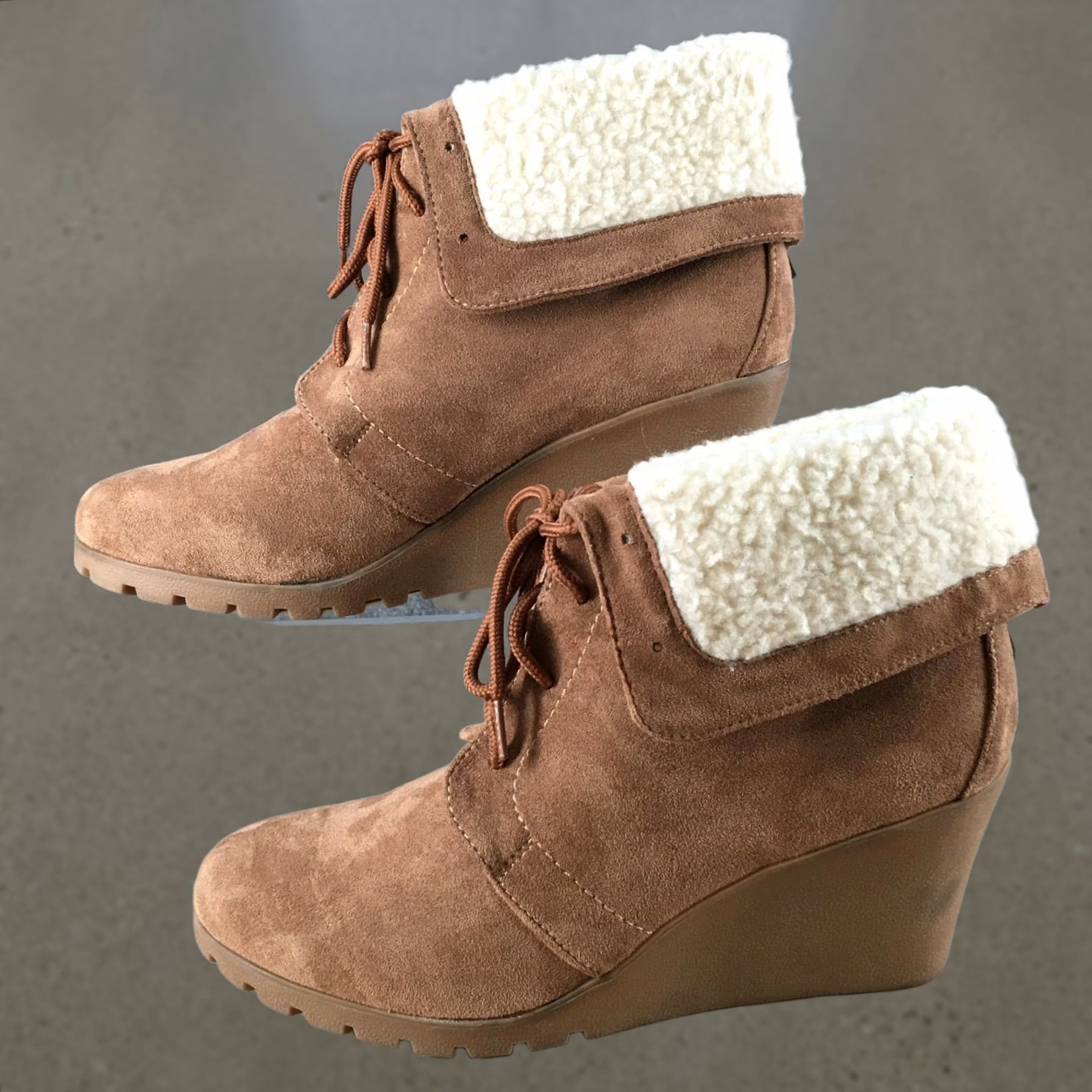 Nautica Nautica Winter Snow Boots Womens 10 Rendon Brown Suede Wedge Lace Up Faux Fur Boots Size US 10 / IT 40 - 1 Thumbnail