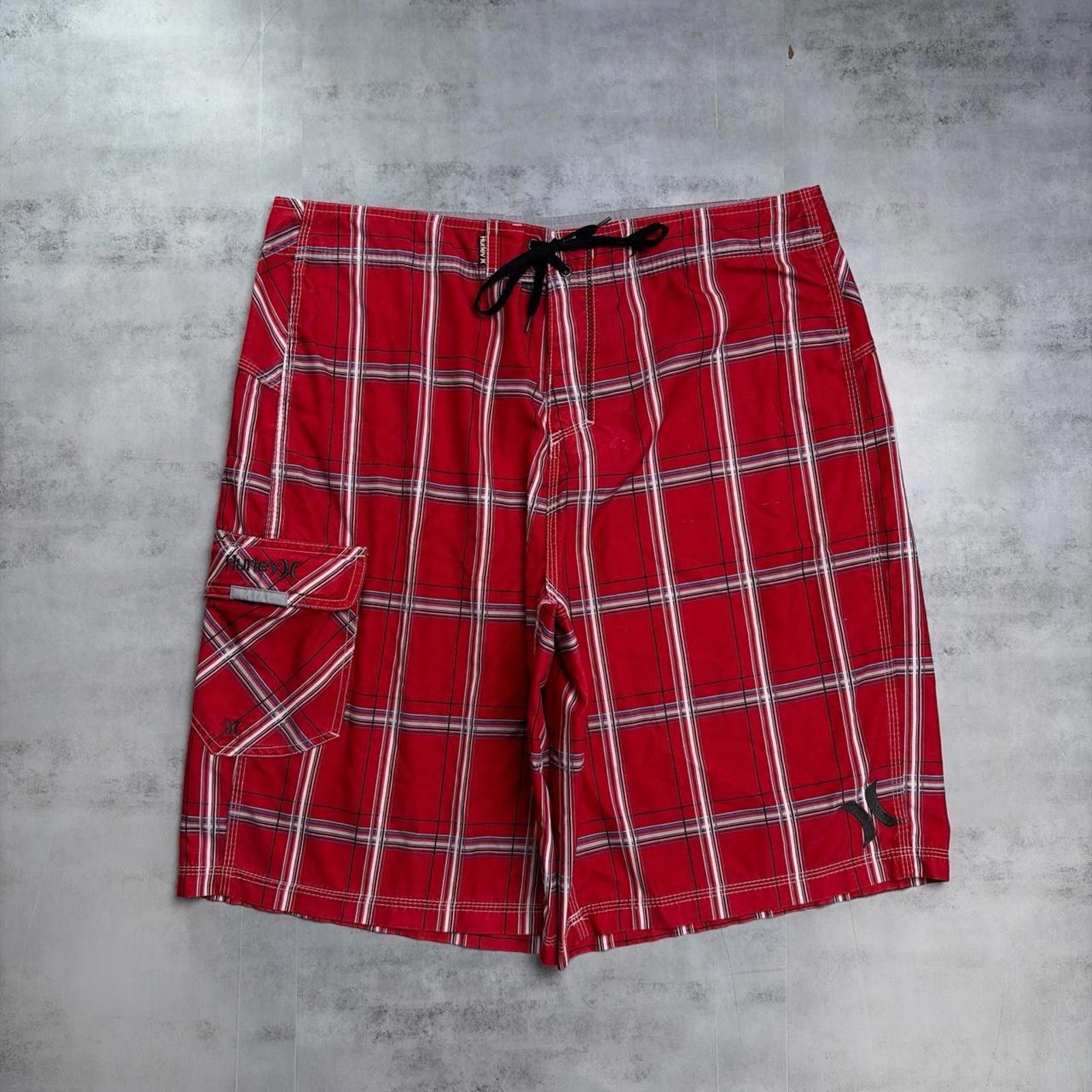 Hurley Y2K Red Hurley Surf Grunge Baggy Plaid Board Shorts Size US 38 / EU 54 - 1 Thumbnail