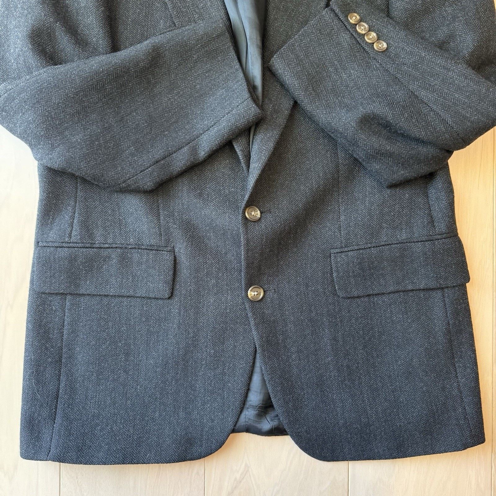 Polo Ralph Lauren × Vintage Vintage Polo University Club Blazer Medium Black Herringbone Size 42R - 5 Thumbnail