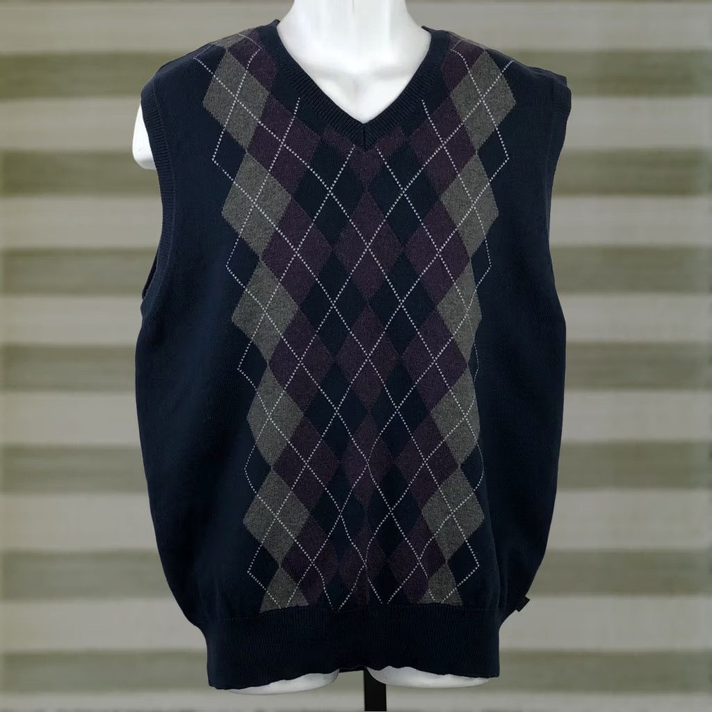 Izod Izod Sweater Vest L Blue Gray Argyle Cotton Sleeveless Preppy Classic Academia Size US L / EU 52-54 / 3 - 1 Thumbnail