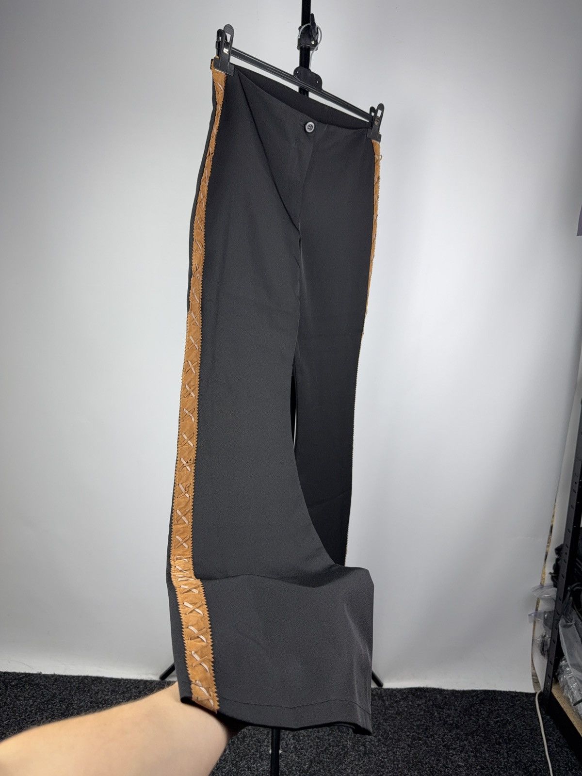 Japanese Brand 00s Retro Western Cowgirl Black Flare Pants With Brown Suede Size 27" / US 4 / IT 40 - 3 Thumbnail