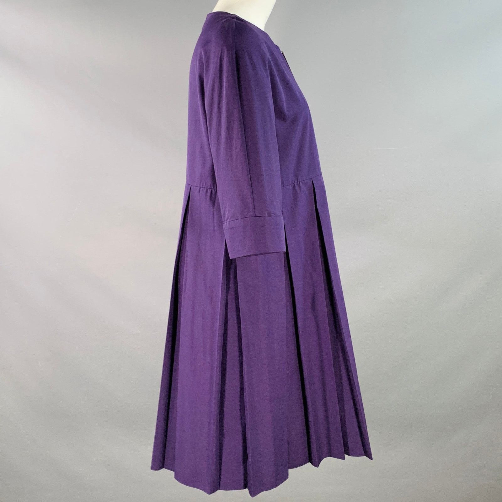 Other Size 6 Purple Cotton Pleated 3/4 Sleeves Half Zip Midi Dress Size M / US 6-8 / IT 42-44 - 3 Thumbnail