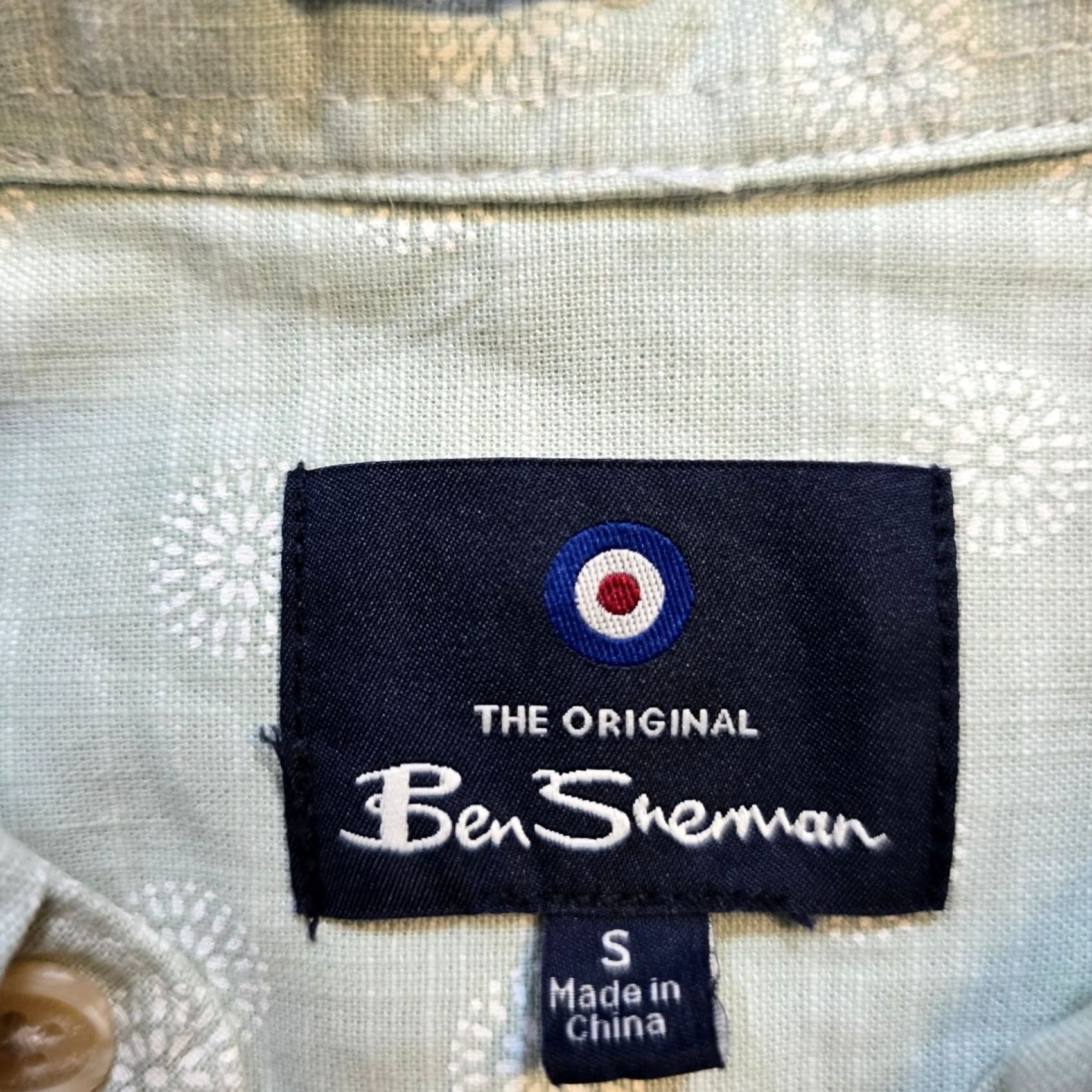 Ben Sherman Ben Sherman Shirt Men Small Green Geometric Texture Slub Knit Button Casual - Mens Cotton - Short Sleeve Button-Up - Classic Style Size US S / EU 44-46 / 1 - 3 Thumbnail