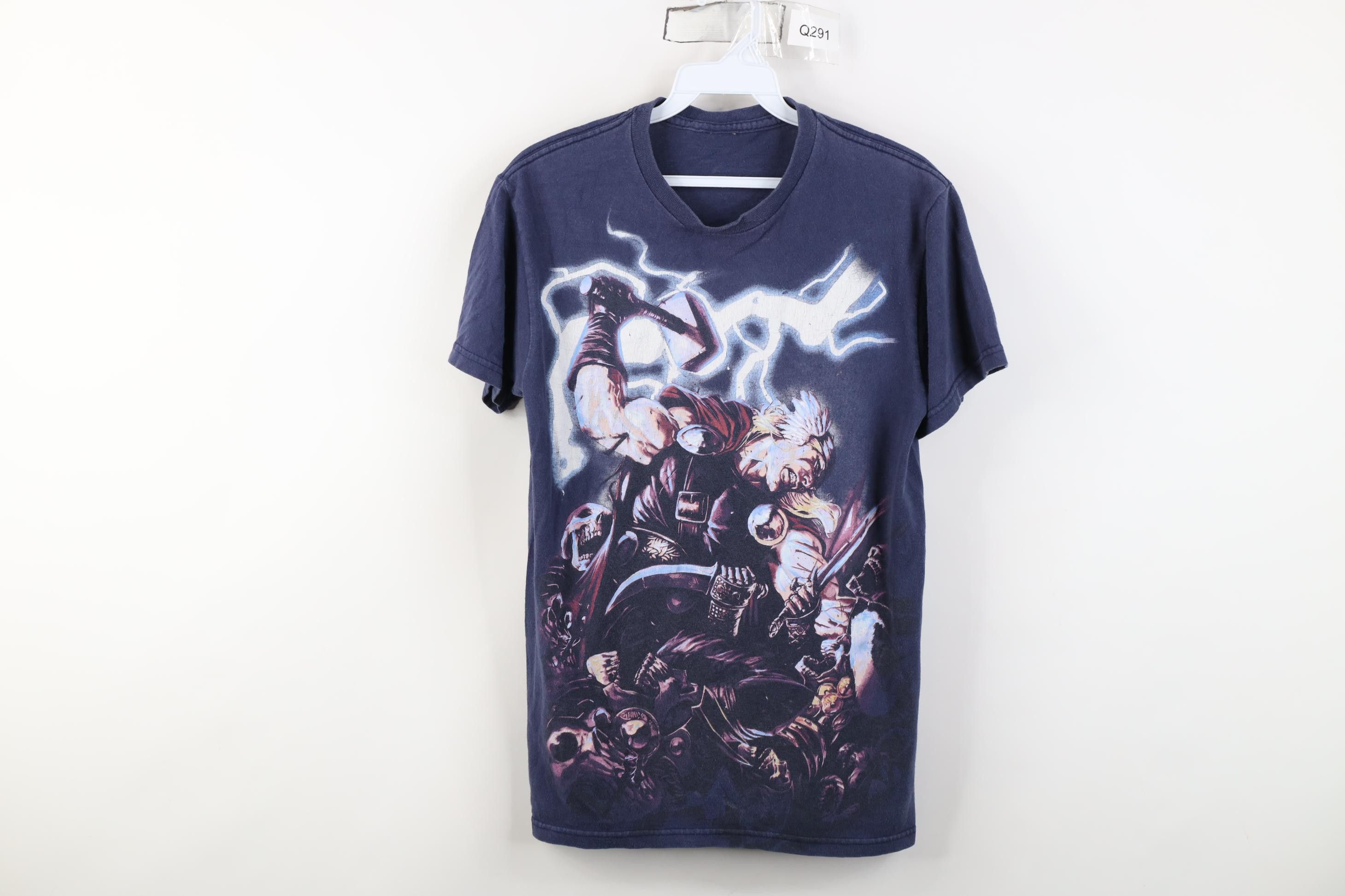 Vintage Vintage Marvel Comics Thor Lightning Hammer T-Shirt Blue Size M / US 6-8 / IT 42-44 - 1 Thumbnail