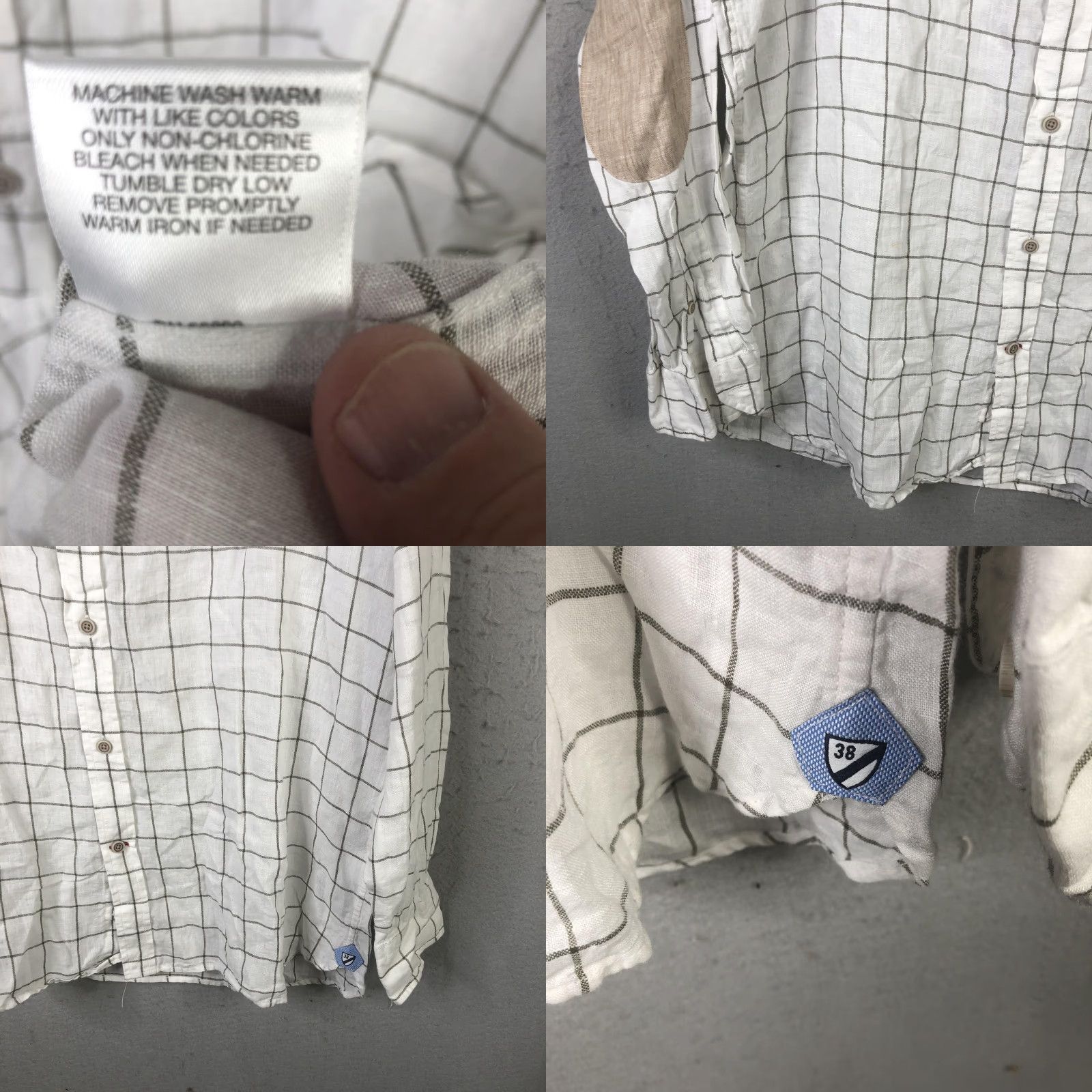 Cremieux Cremieux Collection Shirt Mens Large White Linen Windowpane Elbow Patch Casual Size US L / EU 52-54 / 3 - 8 Thumbnail