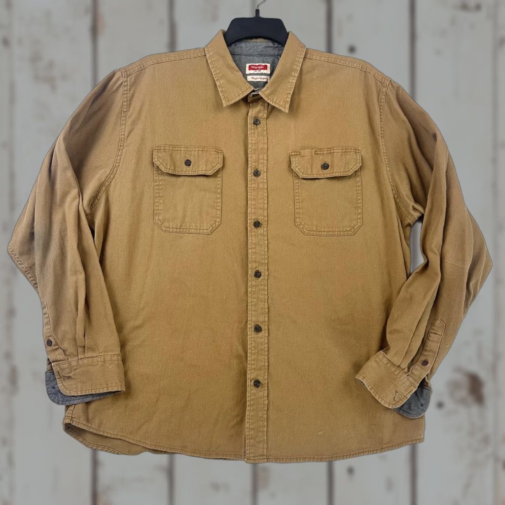 Wrangler Wrangler Shirt Mens XL Brown Comfort Flex Button Up Long Sleeve Work Casual Twill Cotton Spandex Pockets Western Vintage: No Size US XL / EU 56 / 4 - 1 Thumbnail