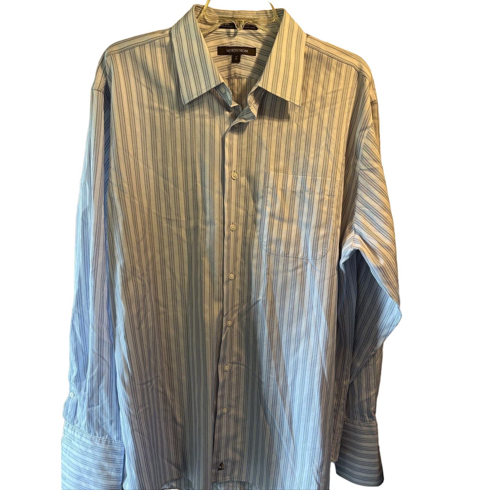 Nordstrom Nordstrom Men’s 17 35 Blue Grey Striped Button Cotton Shirt Size US XXL / EU 58 / 5 - 1 Thumbnail