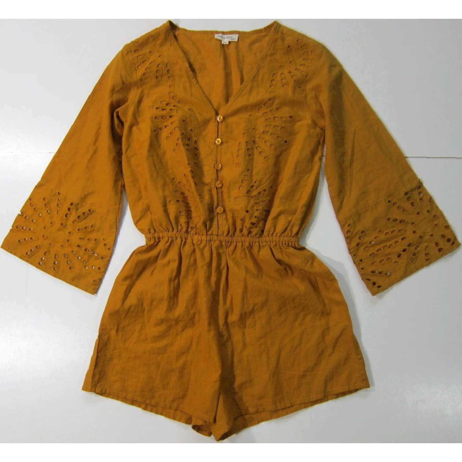Vintage Rebellion Again Romper Shorts XS 100% Cotton Orange Yellow Embroidered Women One-Piece Size XS / US 0-2 / IT 36-38 - 8 Thumbnail