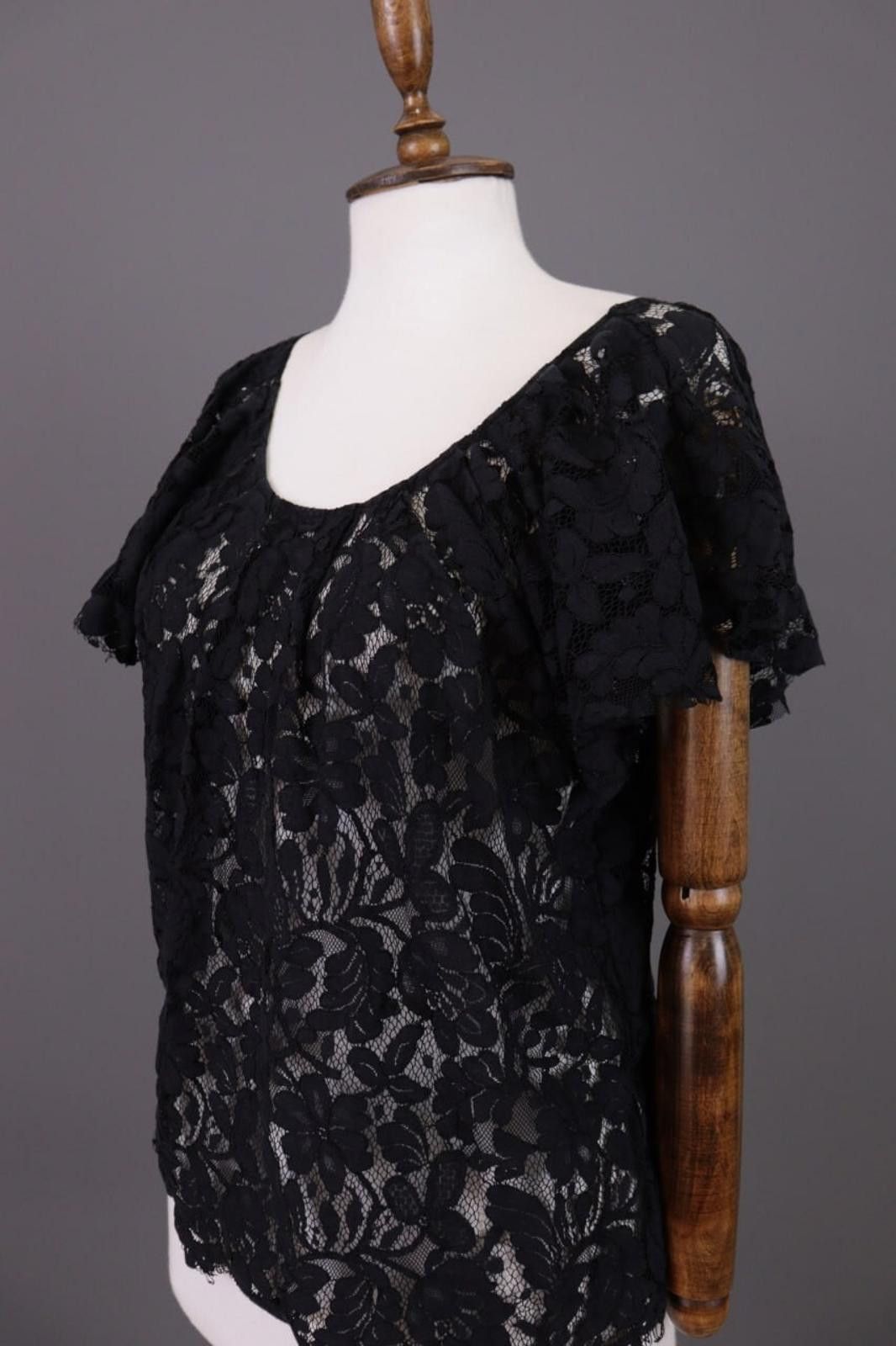 Designer Claudie Pierlot Black Shirt Sleeve Floral Knit Shirt Size 2 Size XS / US 0-2 / IT 36-38 - 8 Thumbnail