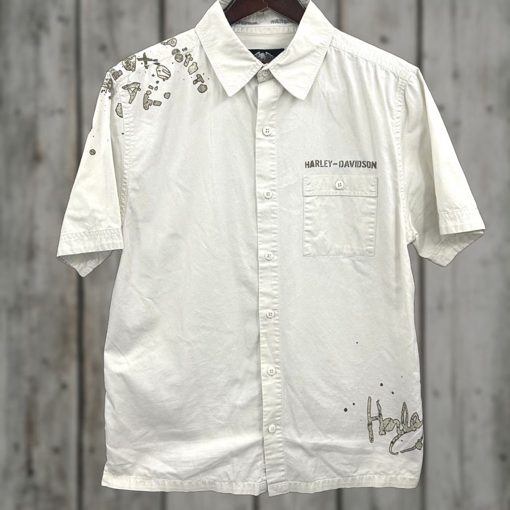 Harley Davidson Harley-Davidson Shirt Men Small Collar Short Sleeve Button Up Logo Biker Motorcycle Ivory Size US S / EU 44-46 / 1 - 1 Thumbnail