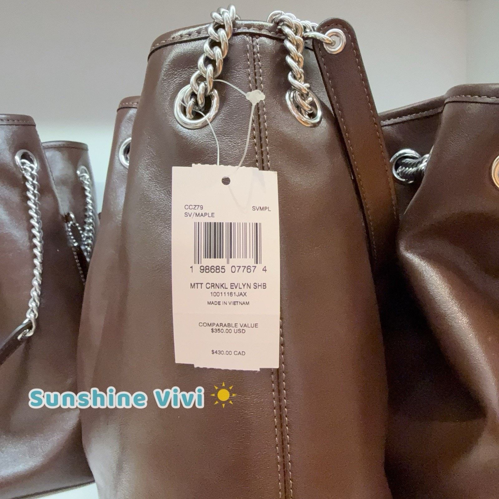 Coach NWT COACH CCZ79 Evelyn Shoulder Bag Leather Silver/Maple Size ONE SIZE - 7 Thumbnail