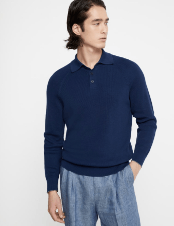Brunello Cucinelli Polo Sweater in Dark Blue Size US M / EU 48-50 / 2 - 2 Thumbnail