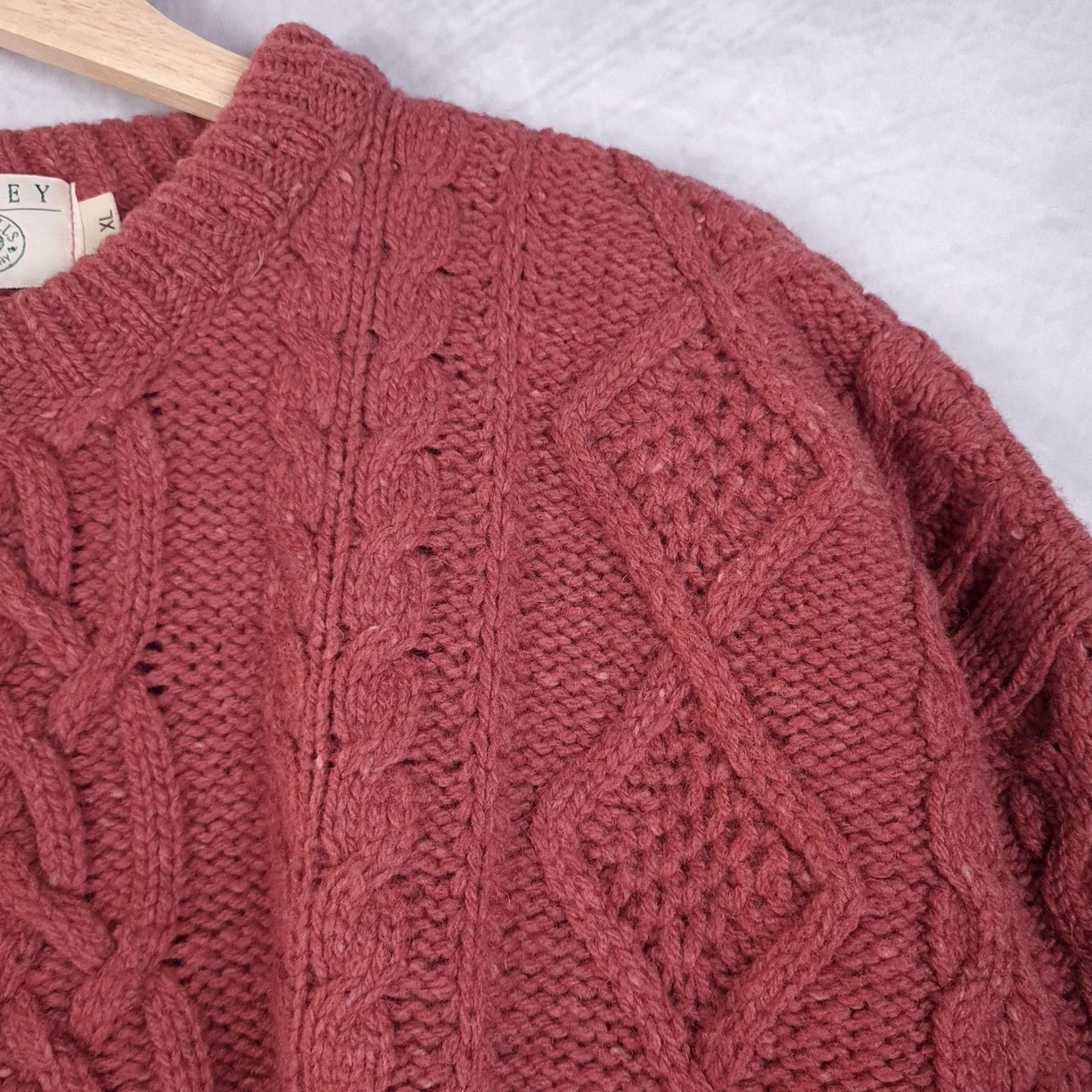 Pinko Blarney Woollen Mills Sweater Mens XL Pink Wool Fisherman Cable Knit Aran Crew Size US XL / EU 56 / 4 - 5 Thumbnail