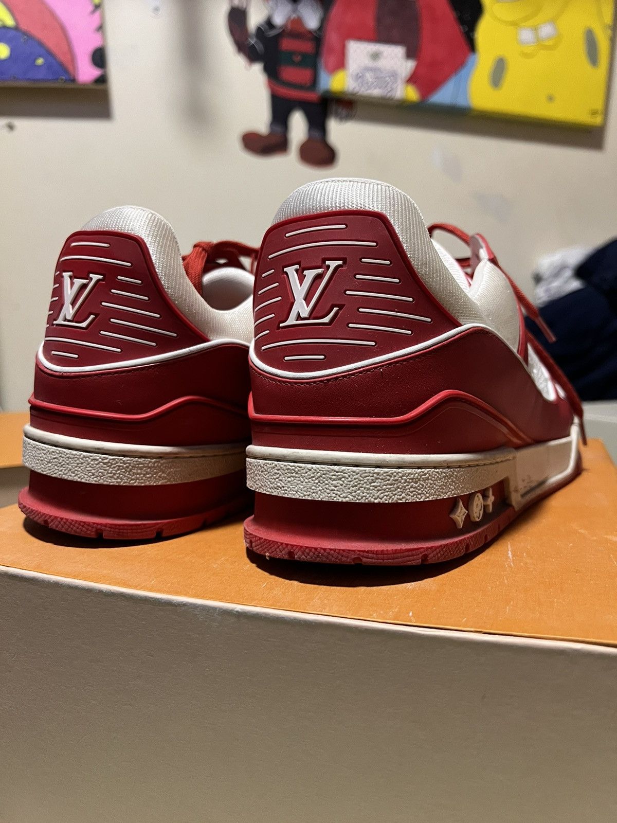 Louis Vuitton Louis Vuitton White Red Embossed Monogram Trainer Sneaker Size US 13 / EU 46 - 4 Thumbnail