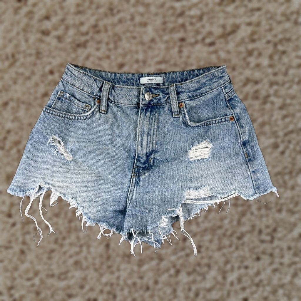 Forever 21 Forever21 Shorts Womens 26 Blue Denim Jean Distressed Cutoff Cotton Blend 23x2 Size 42" / US 20 - 1 Thumbnail