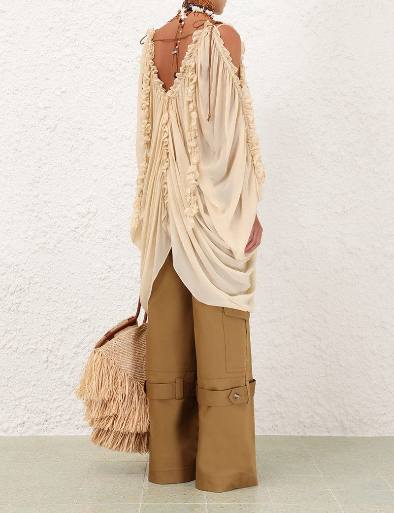 Zimmermann oc11z0226 Illuminate Draped Blouse In Nude Size M / US 6-8 / IT 42-44 - 4 Thumbnail