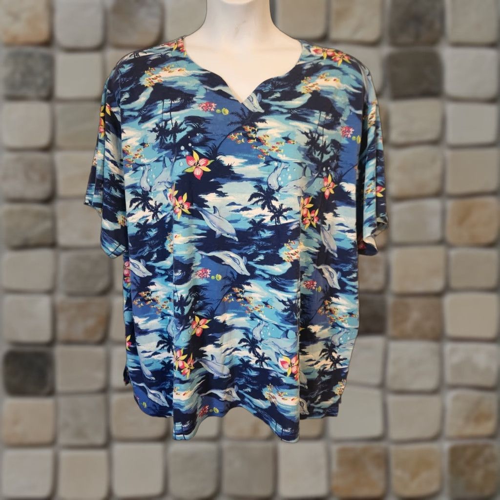 Vintage VINTAGE Fashion Bug Shirt 4X Blue Dolphin Floral Palm Tree Beachy 90s Casual Womens Womens Size XXL / US 16-18 / IT 52-54 - 1 Thumbnail