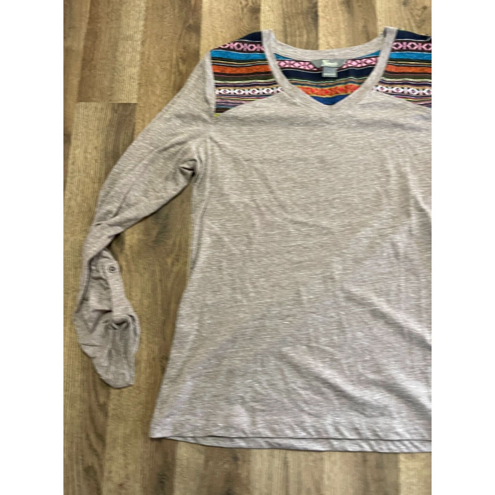 Vintage Natural Reflections Shirt Womens Large Gray Western V-Neck Long Sleeve Shirt Size L / US 10 / IT 46 - 3 Thumbnail
