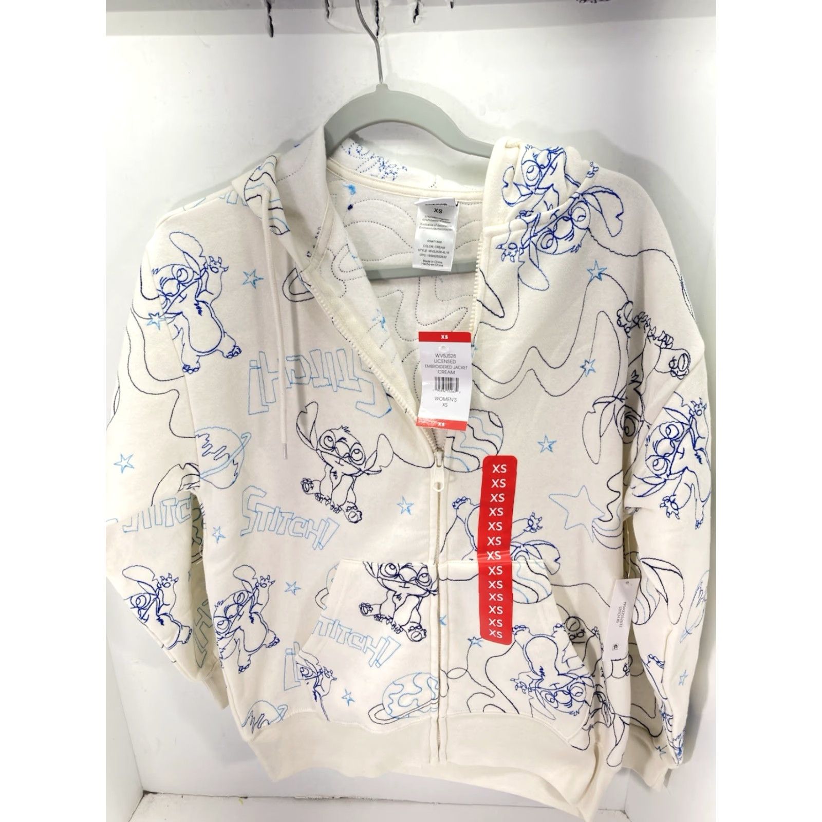Disney Disney Stitch Hoodie Sweatshirt Women XS Ivory Full Zip AOP Embroidered NWT Size XS / US 0-2 / IT 36-38 - 2 Thumbnail
