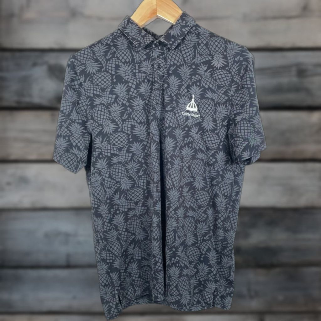 TravisMathew Travis Mathew Polo Shirt Men's Large Black Gray Pineapple Print Cotton Blend Polo Shirt Mens Large Black Pineapple Print Cotton Blend Size US L / EU 52-54 / 3 - 1 Thumbnail