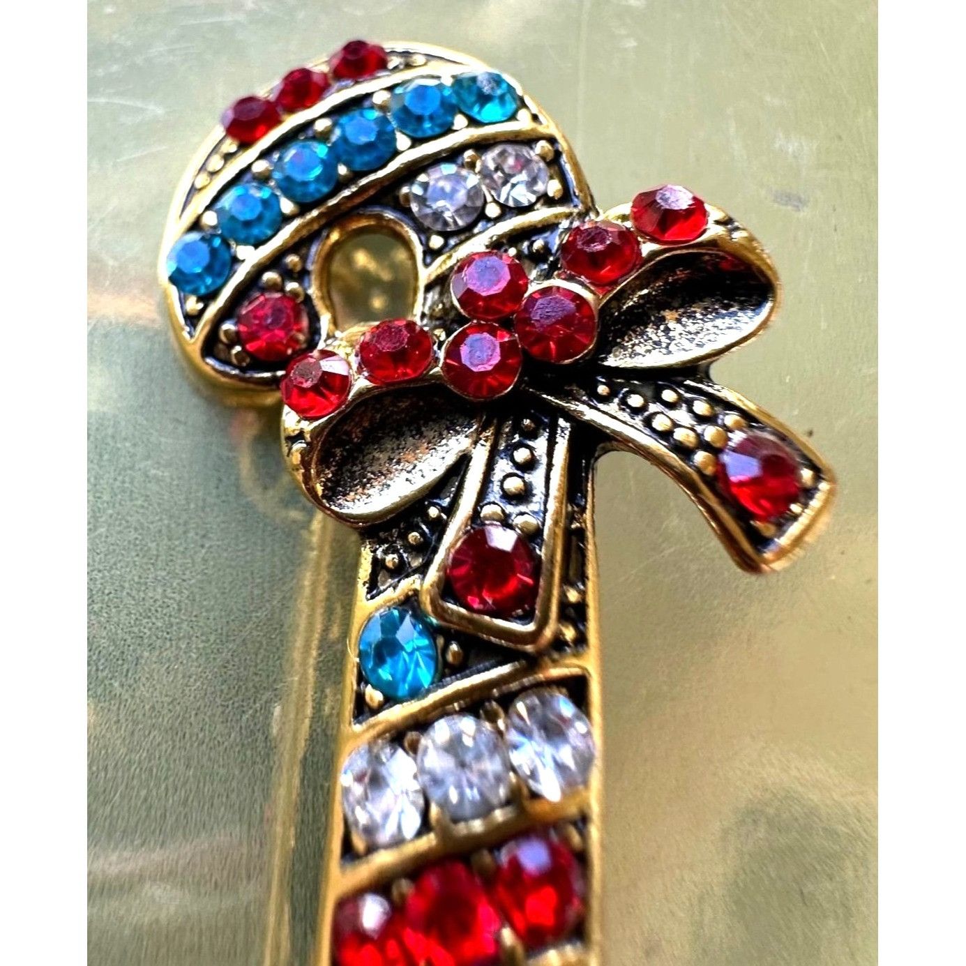 Handmade Candy Cane Brooch Pin New Christmas Jewelry Crystal Accents Size ONE SIZE - 12 Thumbnail