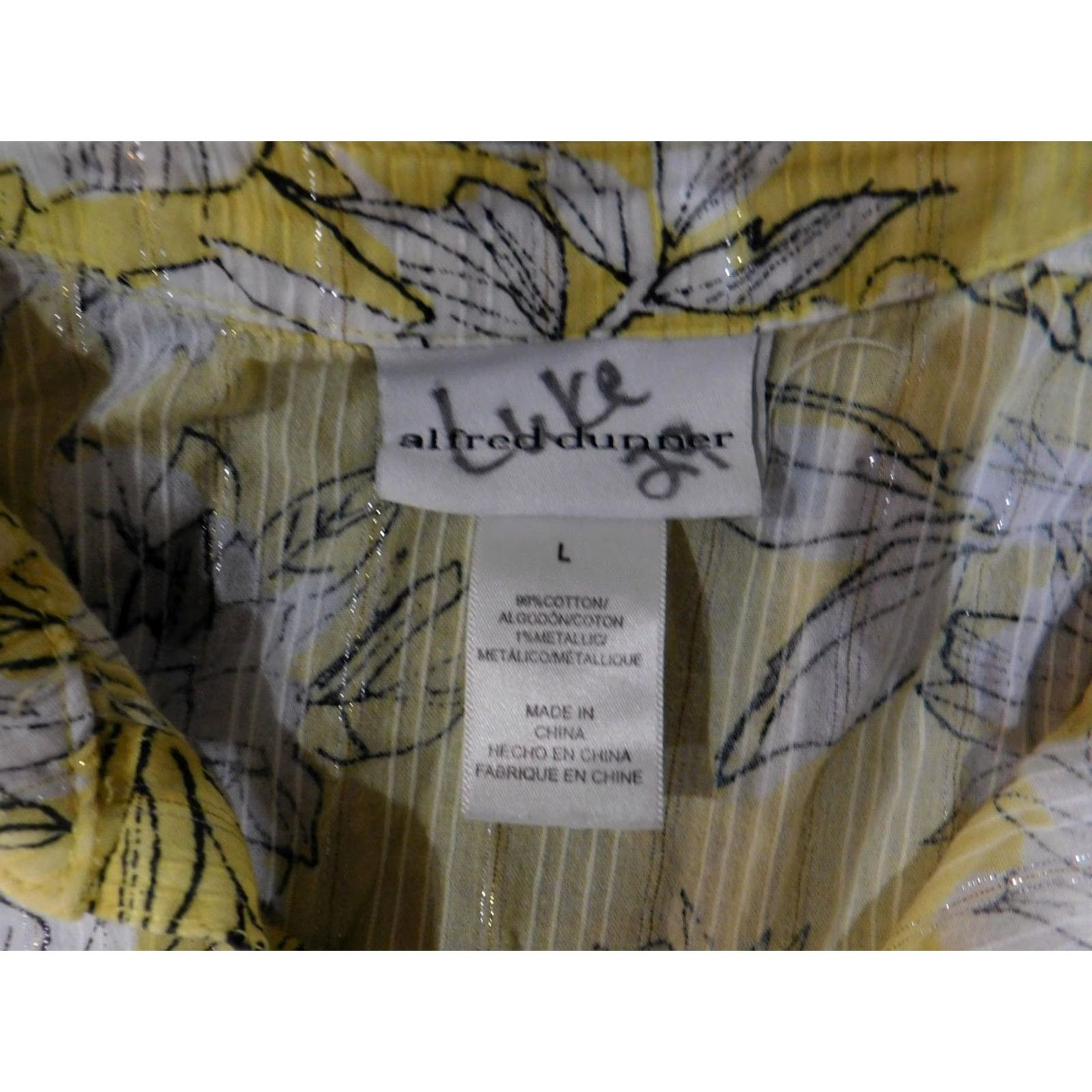 Vintage Alfred Dunner Shirt Womens Large Yellow Floral Metallic 3/4 Sleeve Button Up Size L / US 10 / IT 46 - 6 Thumbnail