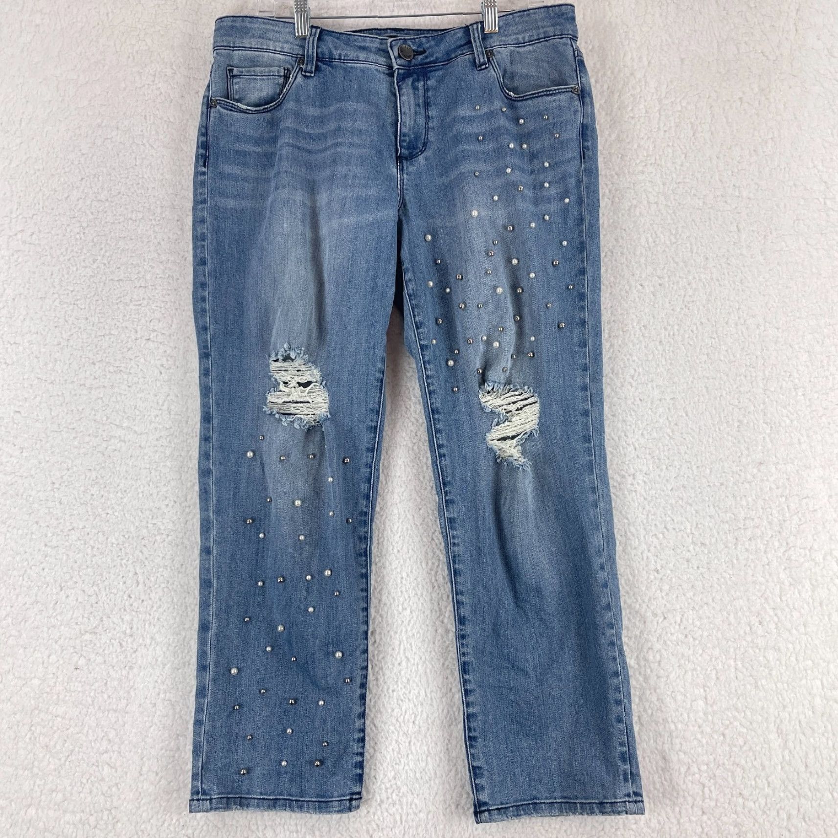 Vintage KUT from the Kloth Jeans Women Ankle Straight Leg Size 12 Blue Denim Embellished 5-Pocket Size 34" / US 12 / IT 48 - 2 Thumbnail