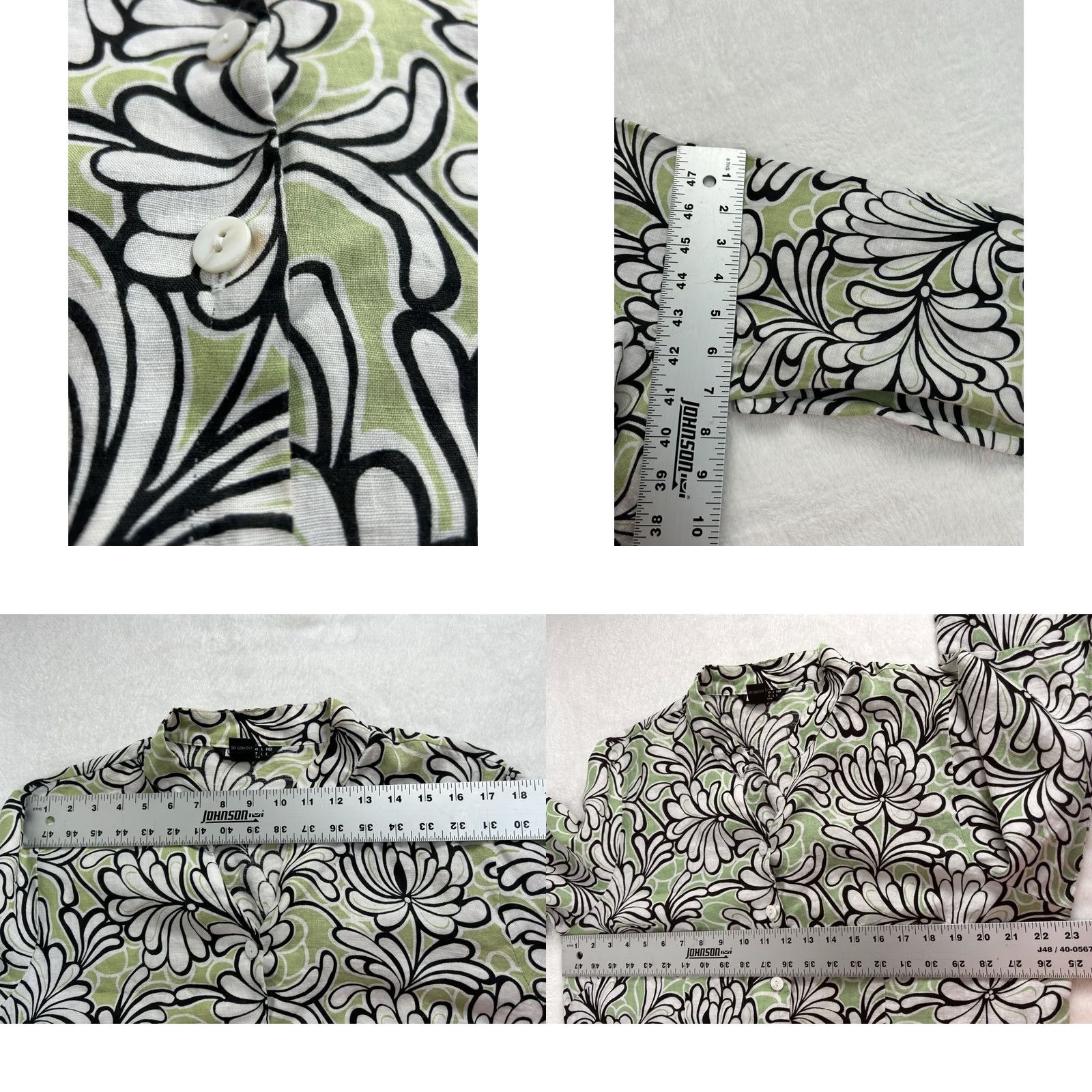Vintage Carole Little Woman Linen Floral Print Button Down Shirt Top 1X Green Black - Casual Shirt Women, 3/4 Sleeve, Lightweight, Bohemian, Vintage No Size XL / US 12-14 / IT 48-50 - 8 Thumbnail