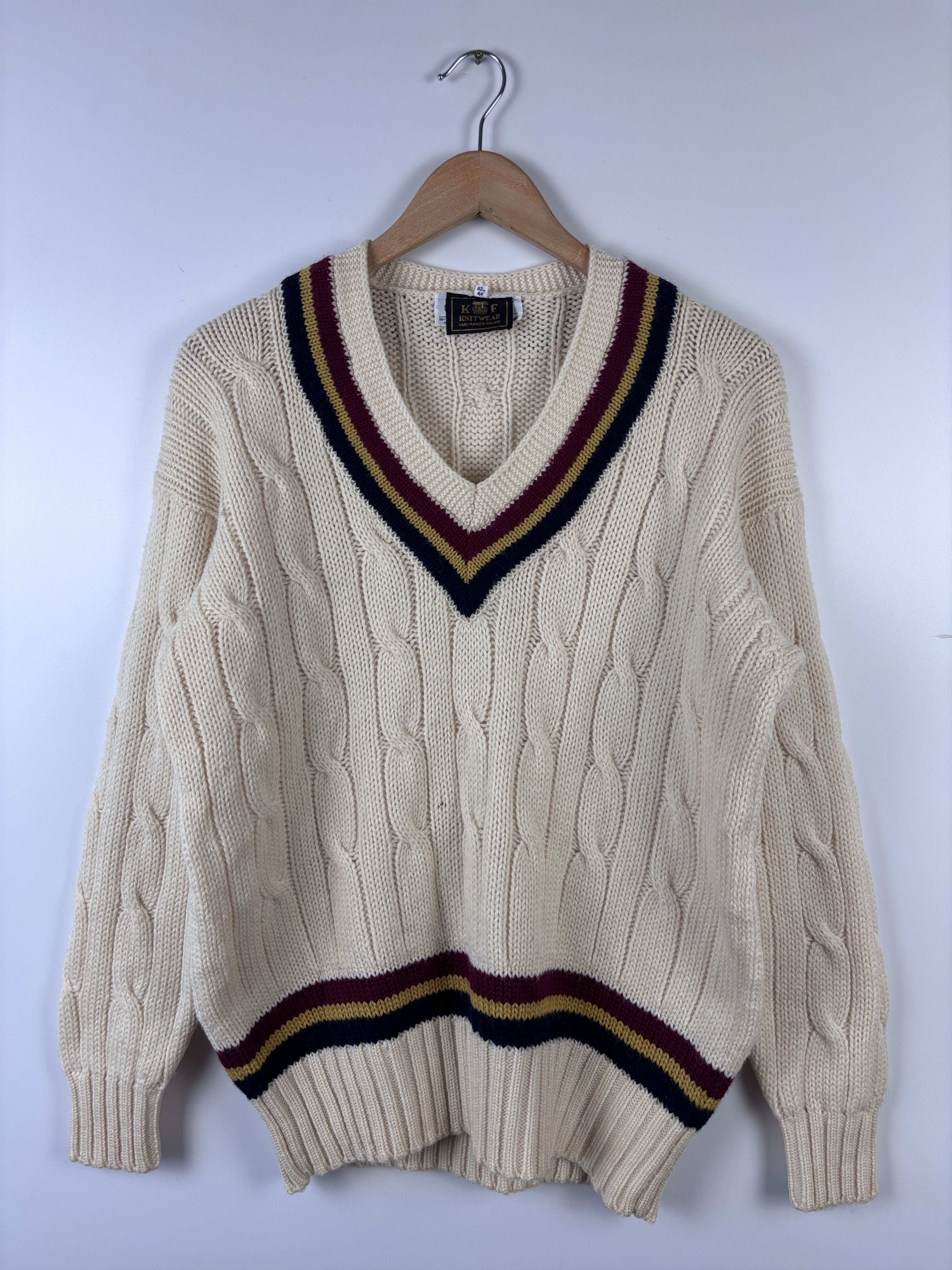 Vintage KF Knitwear Hand Framed Tennis Cricket Sweater Cable-Knit Size US M / EU 48-50 / 2 - 1 Thumbnail