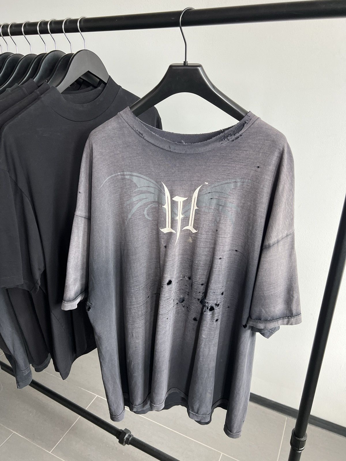 image of Band Tees x Vintage Extremely Oversized Thrashed Distressed Tee in Black, Men's (Size 2XL)
