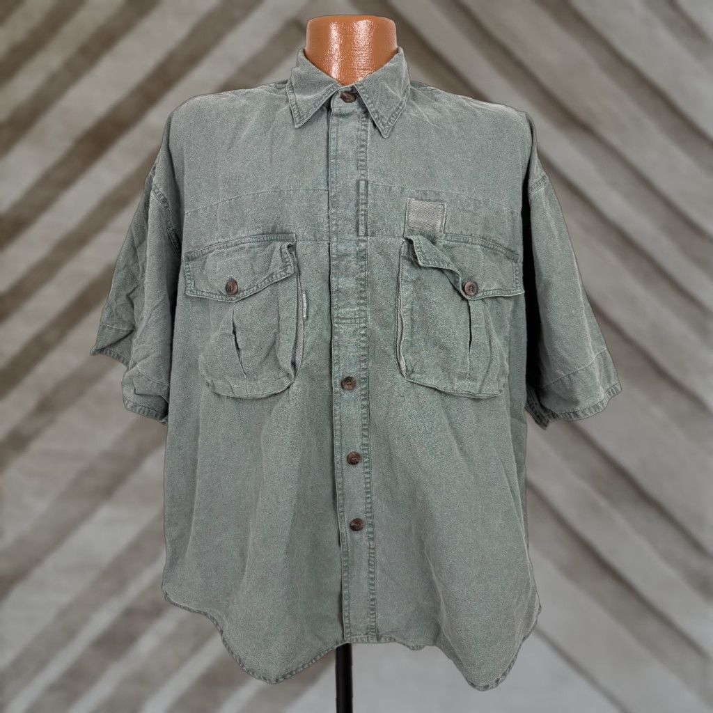 Vintage VINTAGE Fryday Club Shirt Men M Oversize Short Sleeve Button-Up 90s Green Midweight Cotton, 90s, Grunge, Outdoor, Travel Mens Size US M / EU 48-50 / 2 - 1 Thumbnail