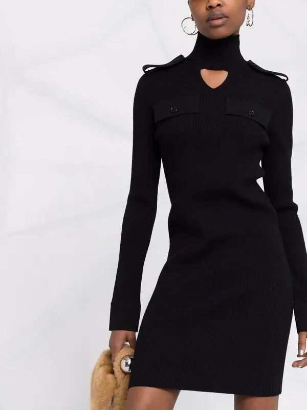 Bottega Veneta o1y0725 Turtleneck Mini Dress in Black Size M / US 6-8 / IT 42-44 - 3 Thumbnail
