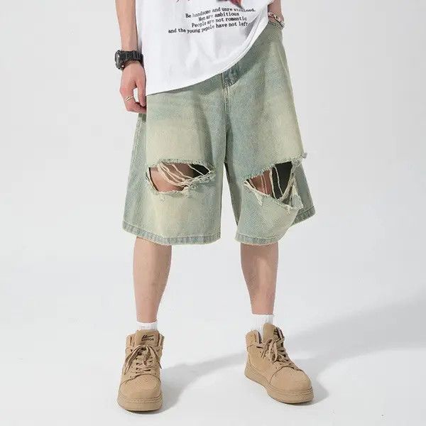 Jean Kamachi x Fumie Baggy Distressed Denim Jean Shorts Size US 32 / EU 48 - 1 Thumbnail