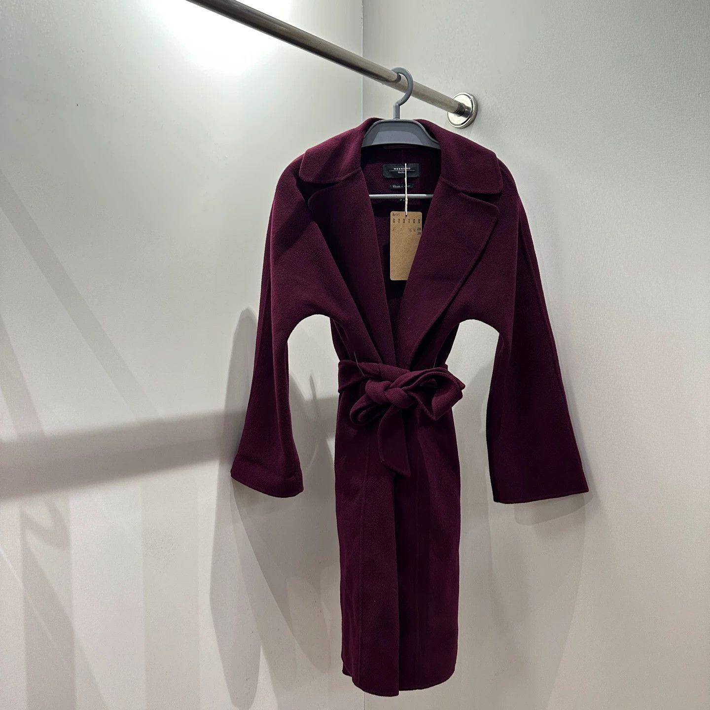 Max Mara Maxmara Apr505 Wine Red Tie Belt Wool Coat 34 Size XS / US 0-2 / IT 36-38 - 1 Thumbnail