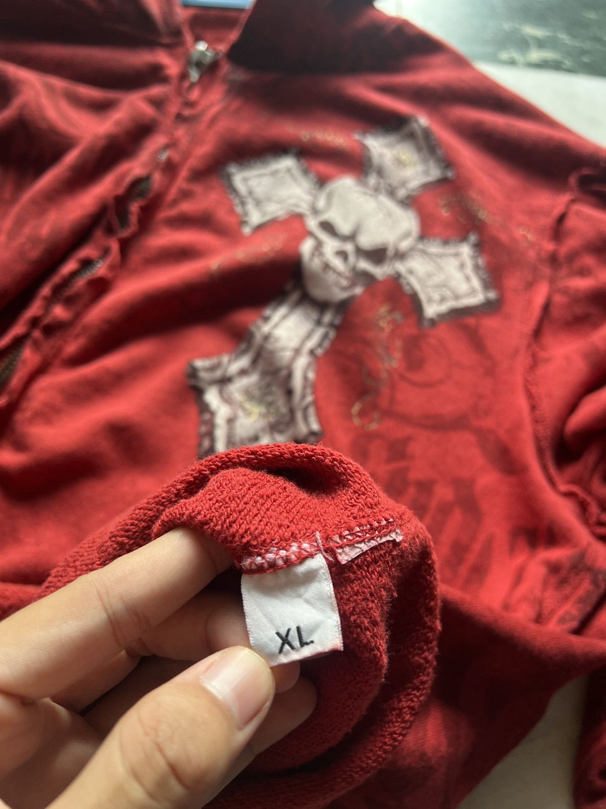 Affliction × Vintage Vintage Y2K Affliction Saints Red and Burgundy Zip Up Hoodie Size US XL / EU 56 / 4 - 7 Thumbnail