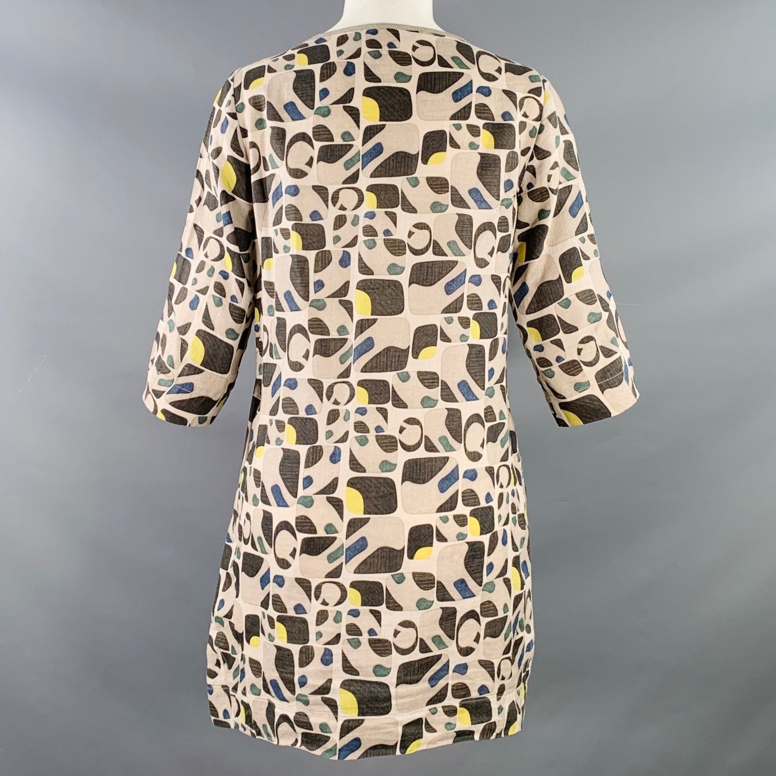 Max Mara Grey Multi Color Cotton Silk Abstract Short Sleeve Dress Size S / US 4 / IT 40 - 4 Thumbnail