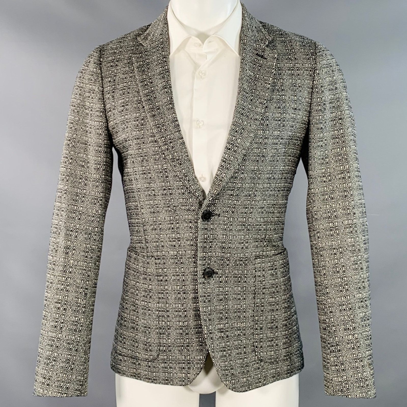 Paul Smith Size 36 Black White Woven Wool Notch Lapel Sport Coat Size 36R - 1 Thumbnail