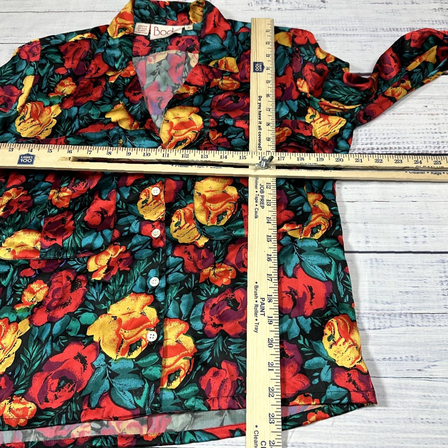 Vintage VINTAGE Boda Floral Green Red Silk Blouse Shirt Long Sleeve Shoulder Pads Sz 6 Size M / US 6-8 / IT 42-44 - 7 Thumbnail