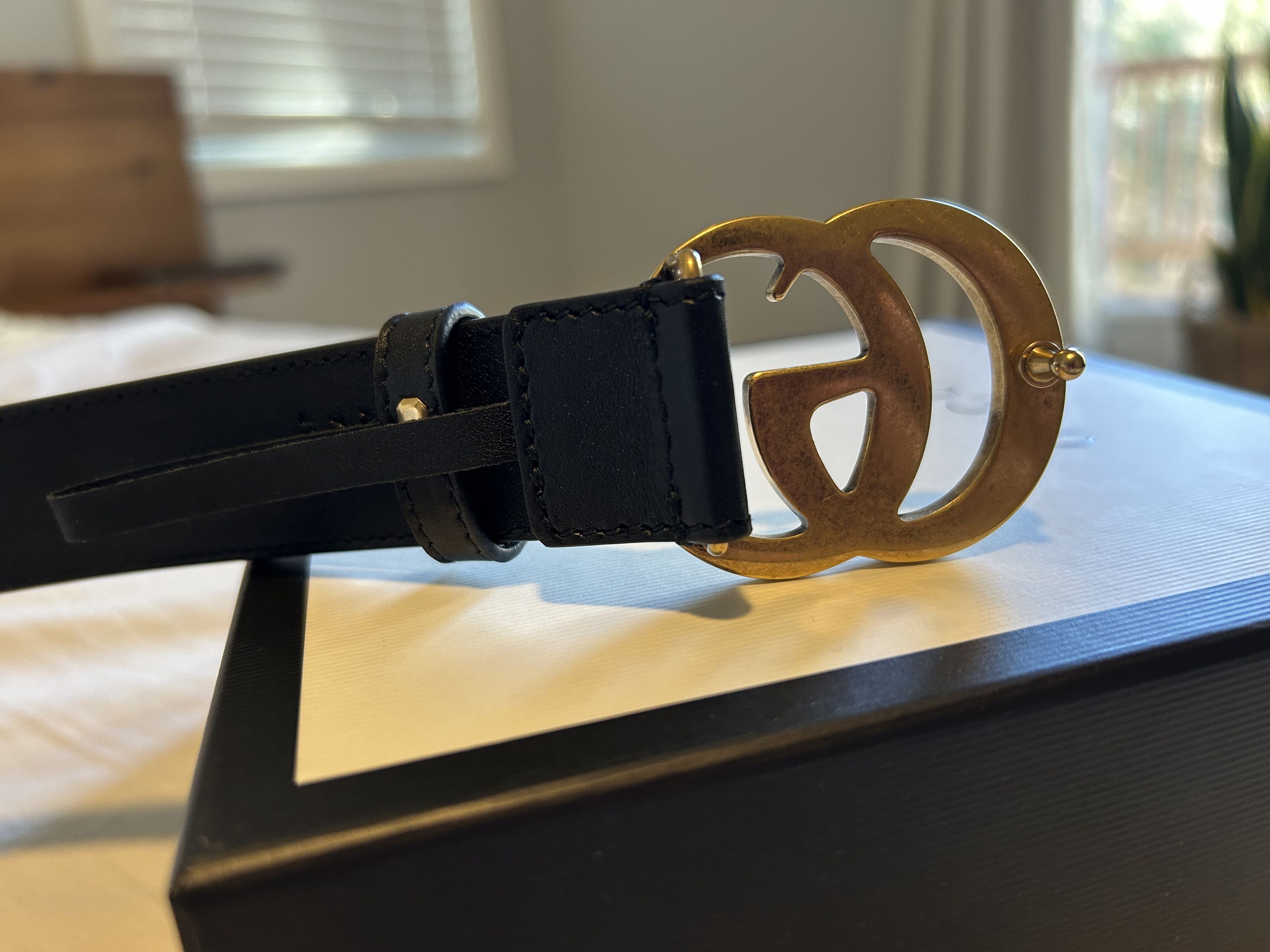 Gucci Gucci GG Marmont Thin Black Leather Belt, Size 75 Size ONE SIZE - 2 Thumbnail