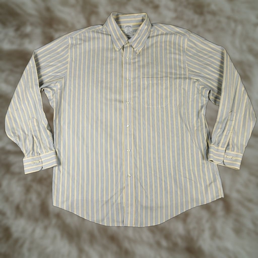 Brooks Brothers Brooks Brothers Shirt Mens 2XL Button-Up Long Sleeve Yellow Striped Blue Cotton Vintage: N/A Size US XXL / EU 58 / 5 - 1 Thumbnail